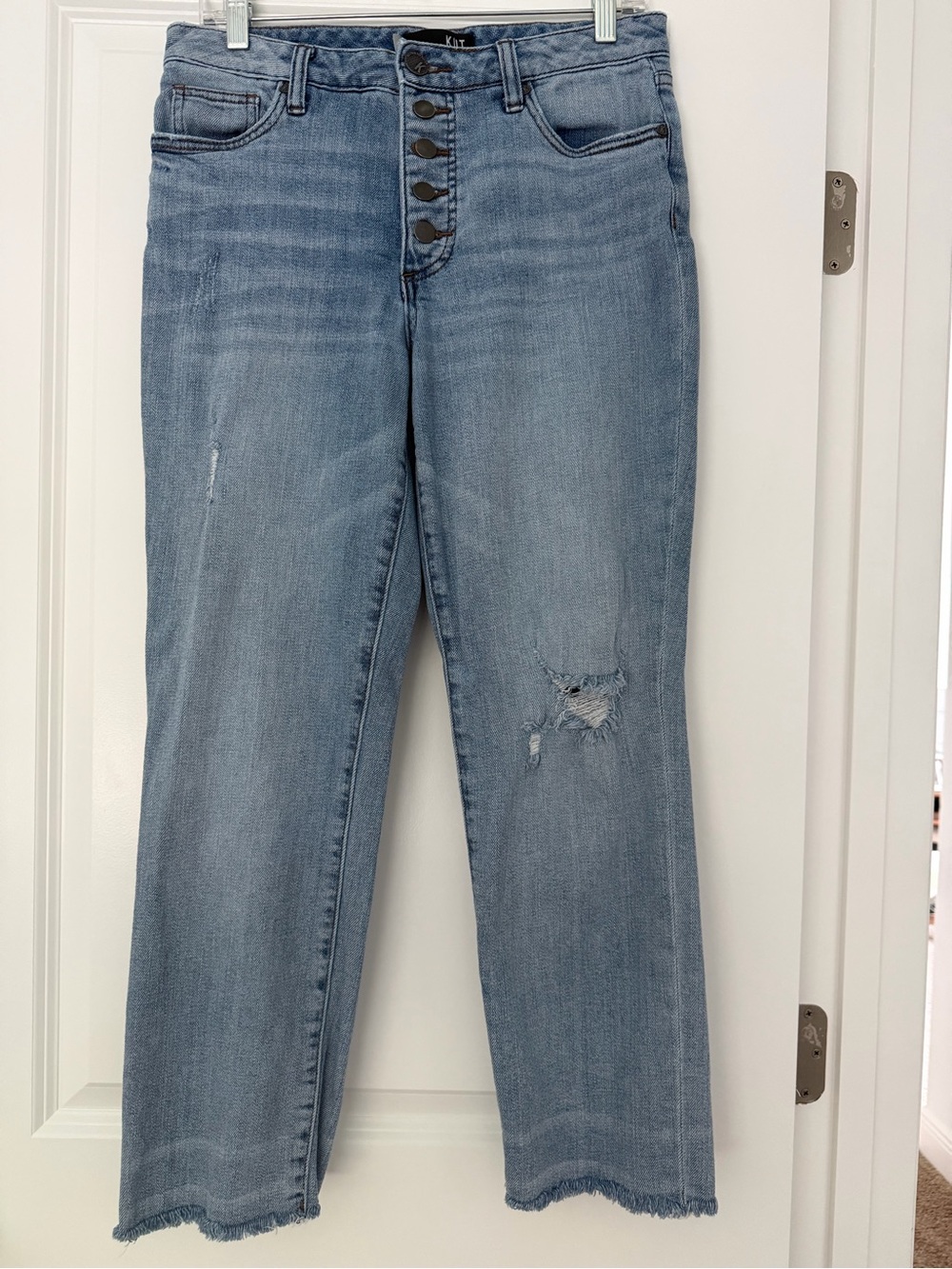 Kut from the Kloth Light Blue Straight-Leg Distressed Button-Fly Jeans